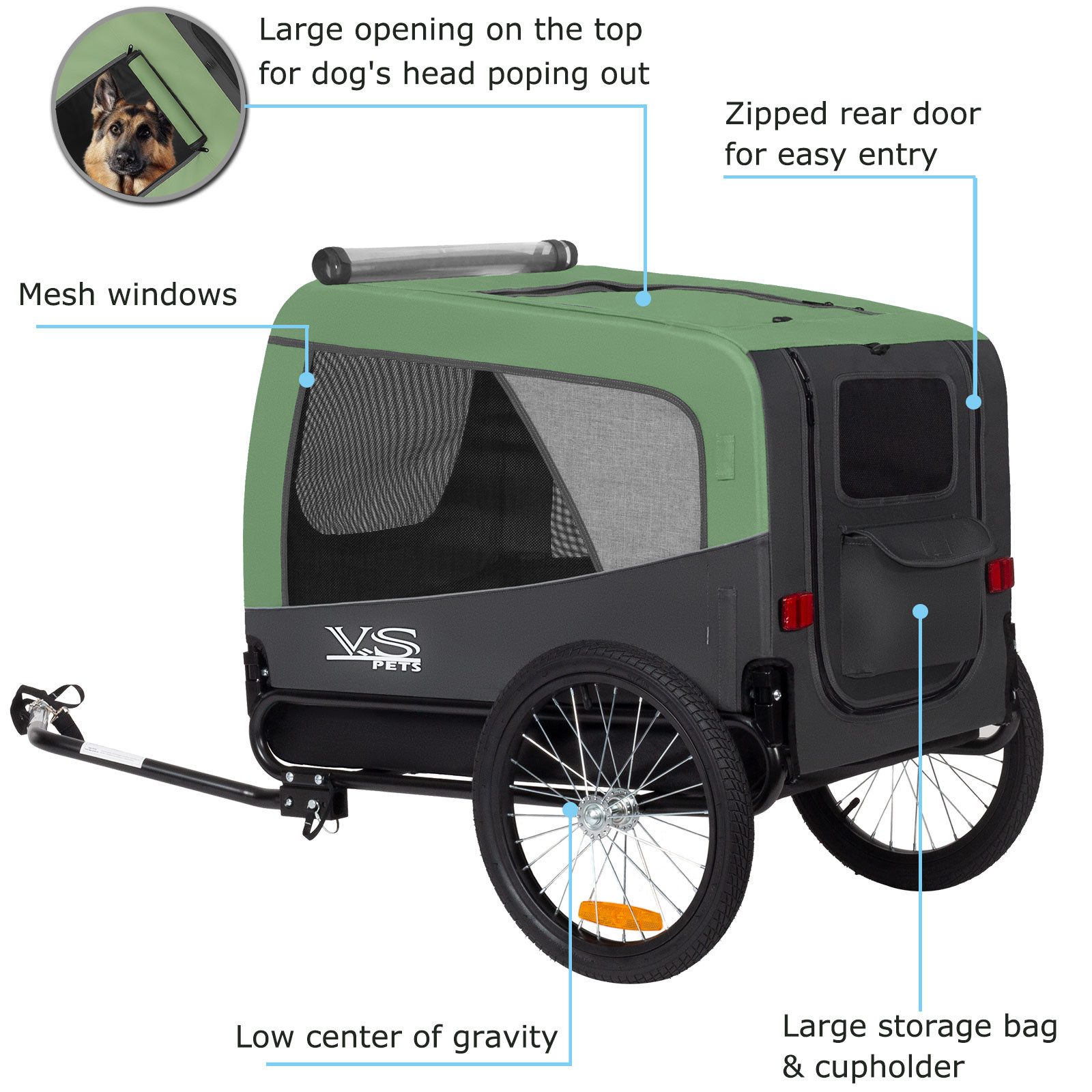 TIGGO Fahrradhundeanhänger Tiggo VS Pets L Hundeanhänger Fahrradanhänger für Hunde bis 35 kg