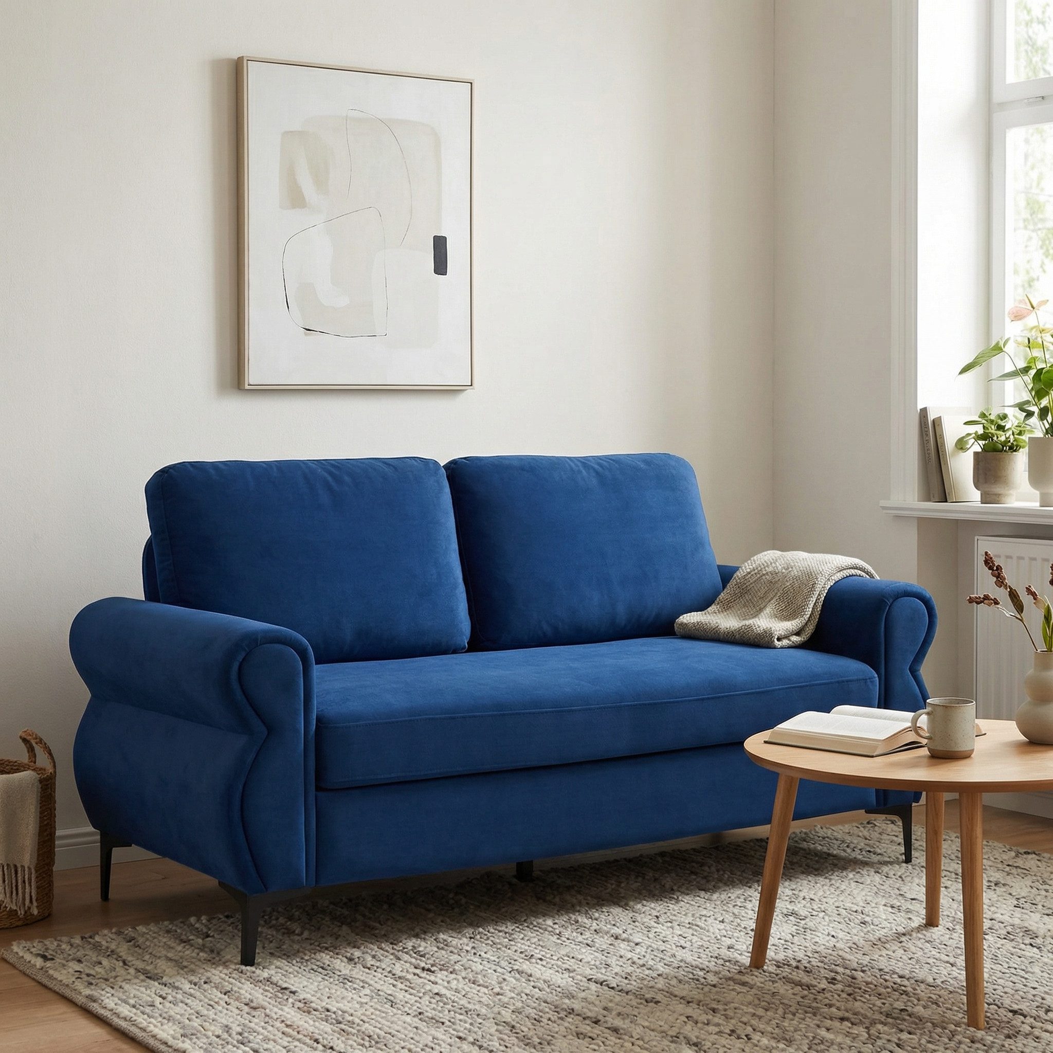 HAUSS SPOLE Schlafsofa für Wohnzimmer,Relaxsofa mit Metallfüße & abgerundeten Kanten,Blau, Modernes Sofa Polstersofa mit abnehmbaren Sitz- und Rückenkissenbezügen