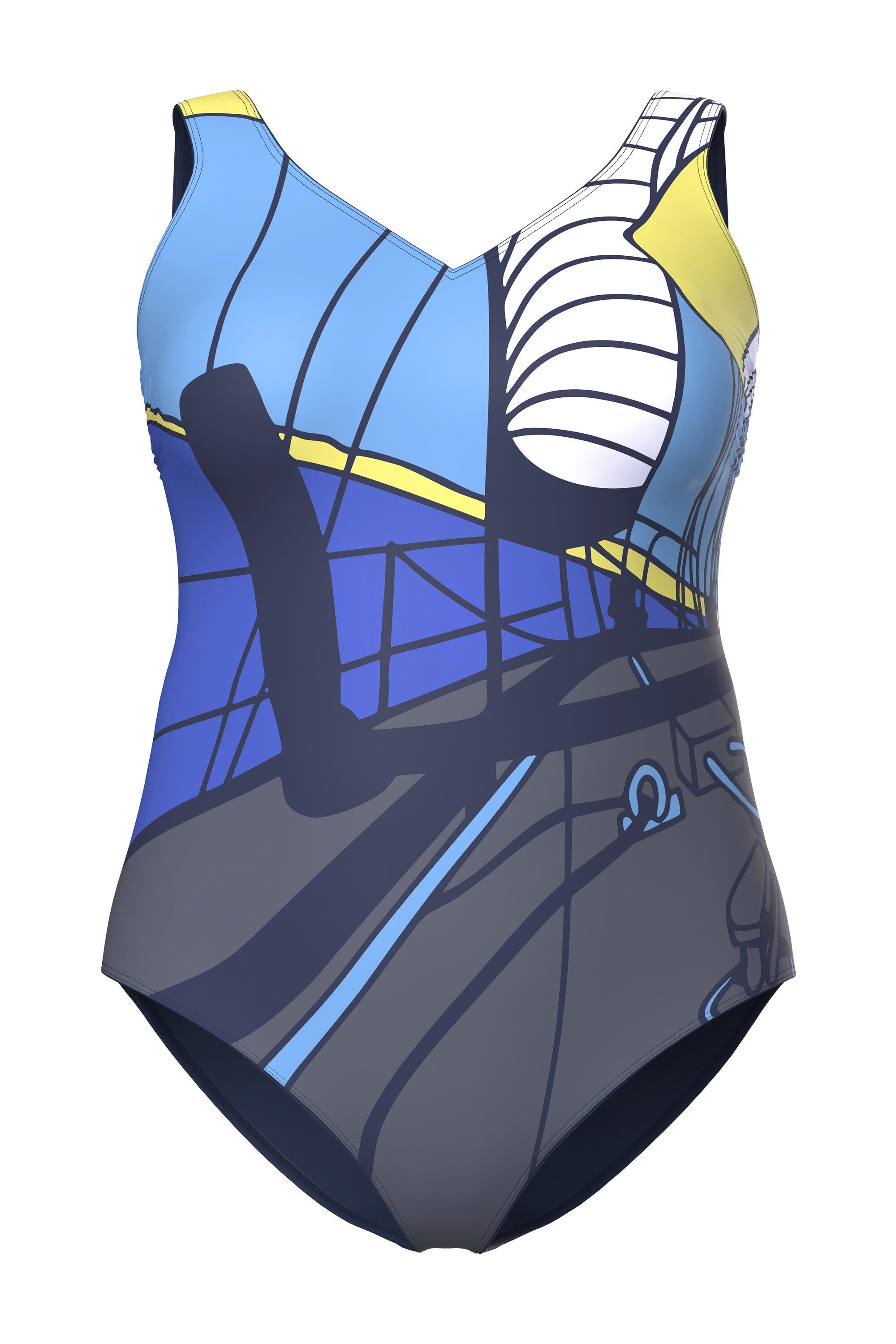 Ulla Popken Badeanzug Badeanzug Segelmotiv ohne Softcups Rundhals günstig online kaufen