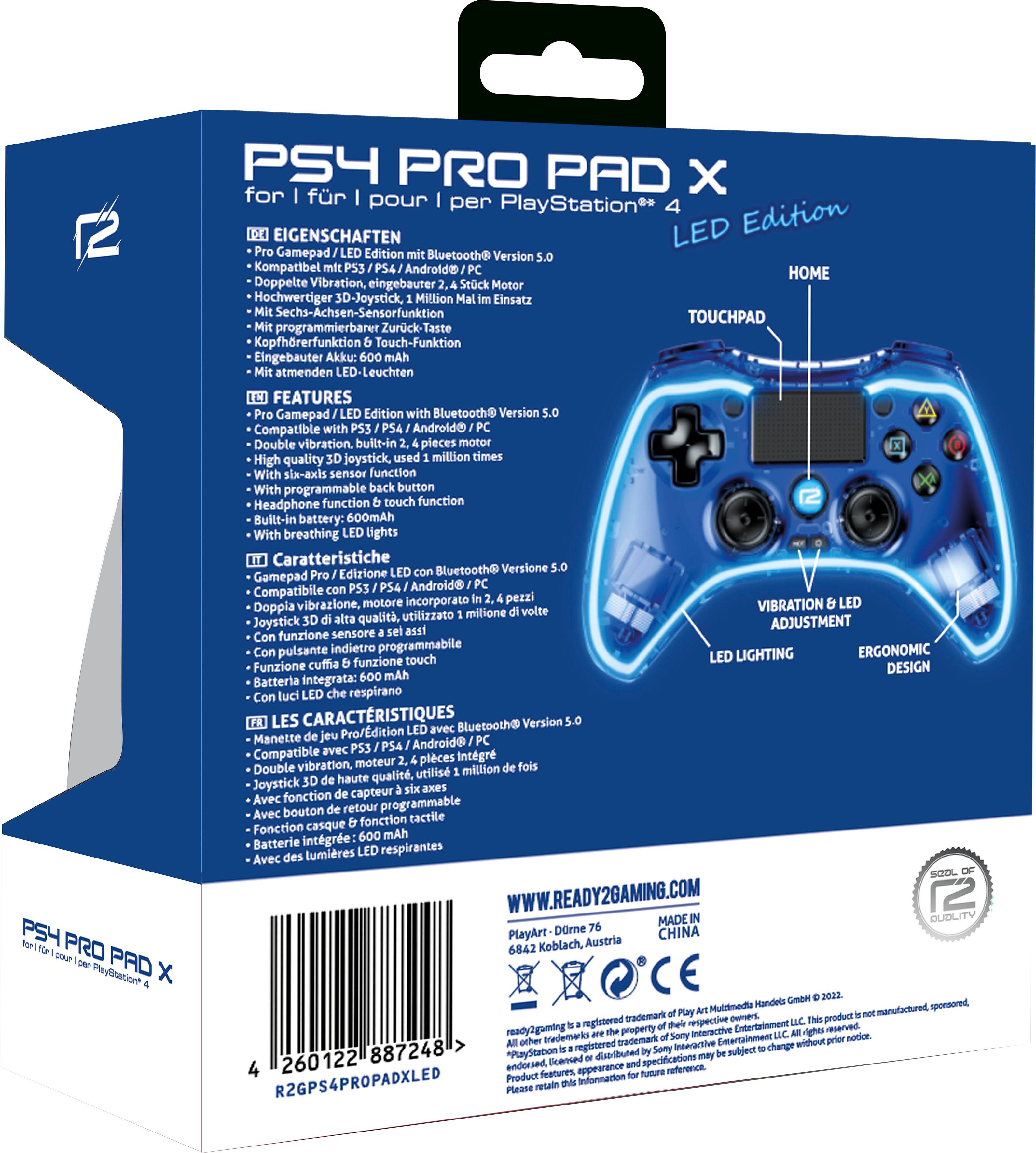 Ready2gaming PS4 Pro Pad transparent X Controller LED Beleuchtung blauer mit Led Edition