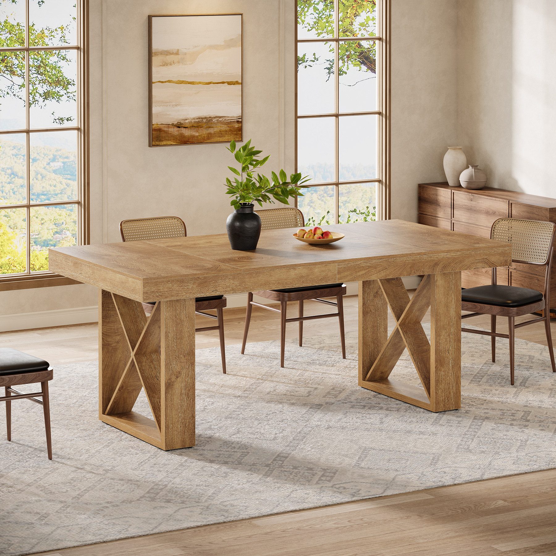 Tribesigns Esstisch 160 cm Esstisch für 4-6 Personen, Landhaus-Design mit massiver Optik