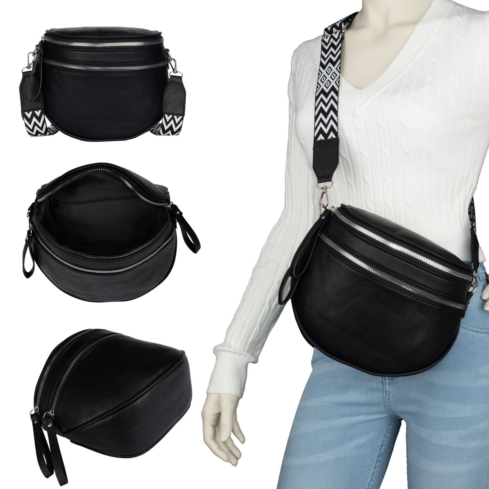 EAAKIE Gürteltasche Bauchtasche Umhängetasche Crossbody-Bag Kunstleder Italy-Design, als Schultertasche, CrossOver, Umhängetasche tragbar