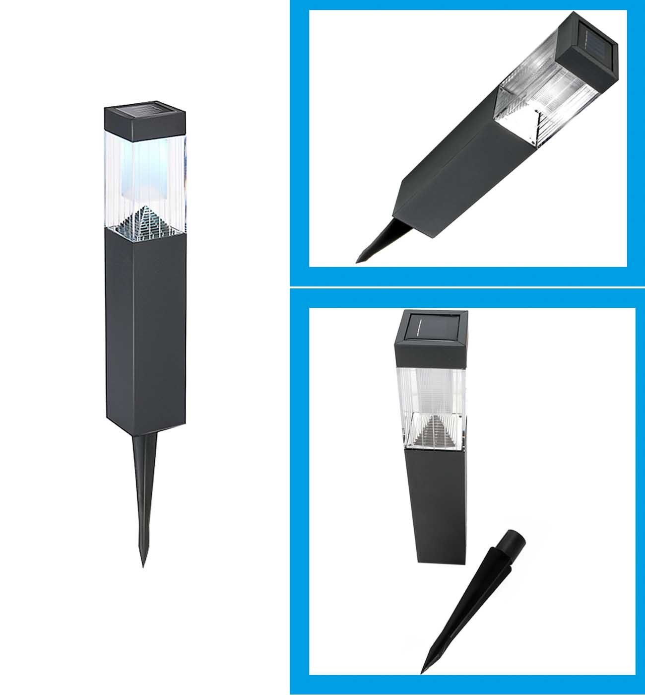Grundig LED Solarleuchte Solar Gartenleuchte, Dämmerungsautomatik, LED fest interiert, kaltweiß, Solarleuchte, Solarlampe mit Erdspieß