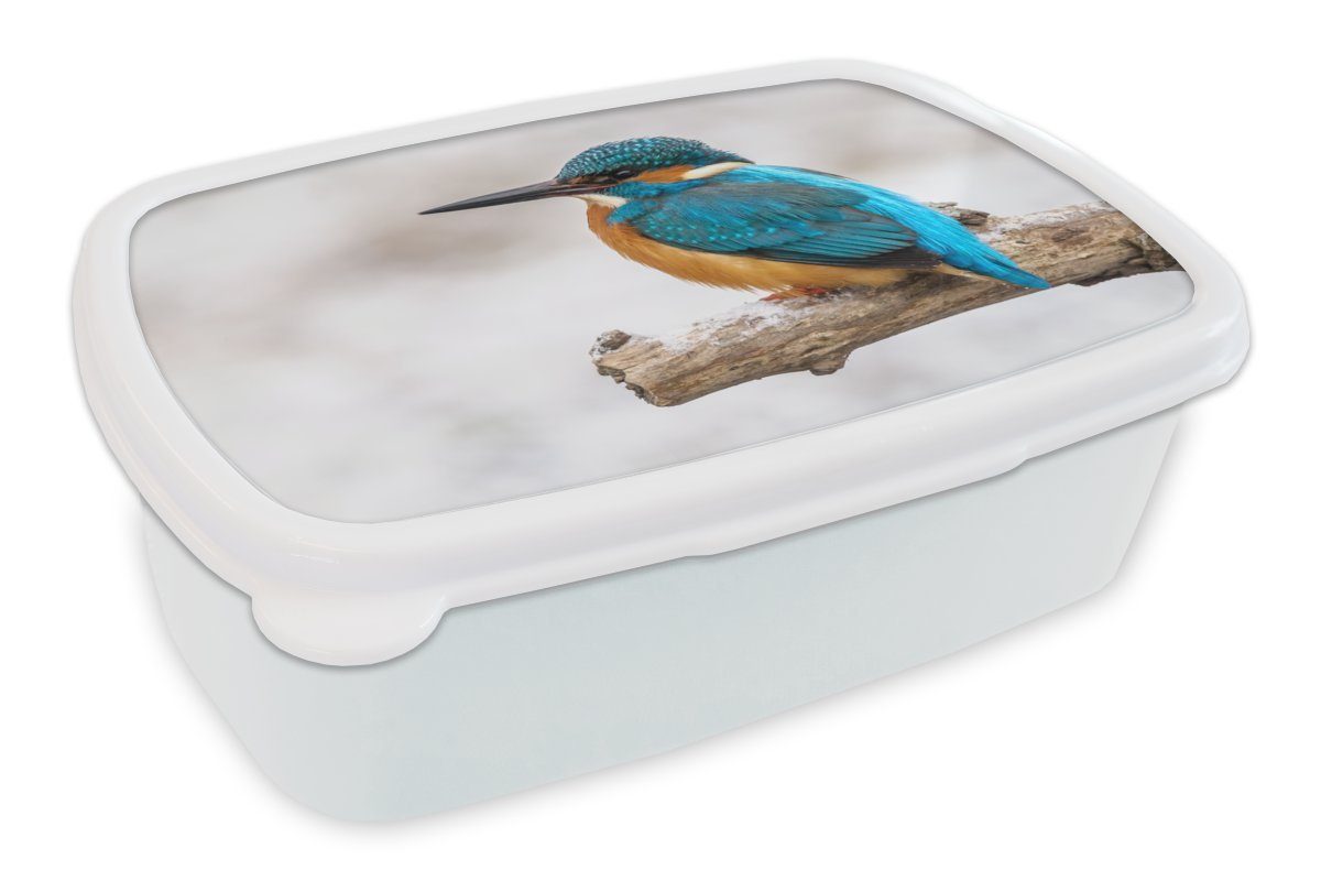 Eisvogel Brotbox und Winter - (2-tlg), Zweige, Erwachsene, MuchoWow Lunchbox Kinder Kunststoff, Brotdose, weiß - für für Mädchen und Jungs