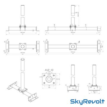 SkyRevolt Dachsparrenhalter Montageset Blei-Ziegel rot ALU-Mastkappe SAT-Halterung