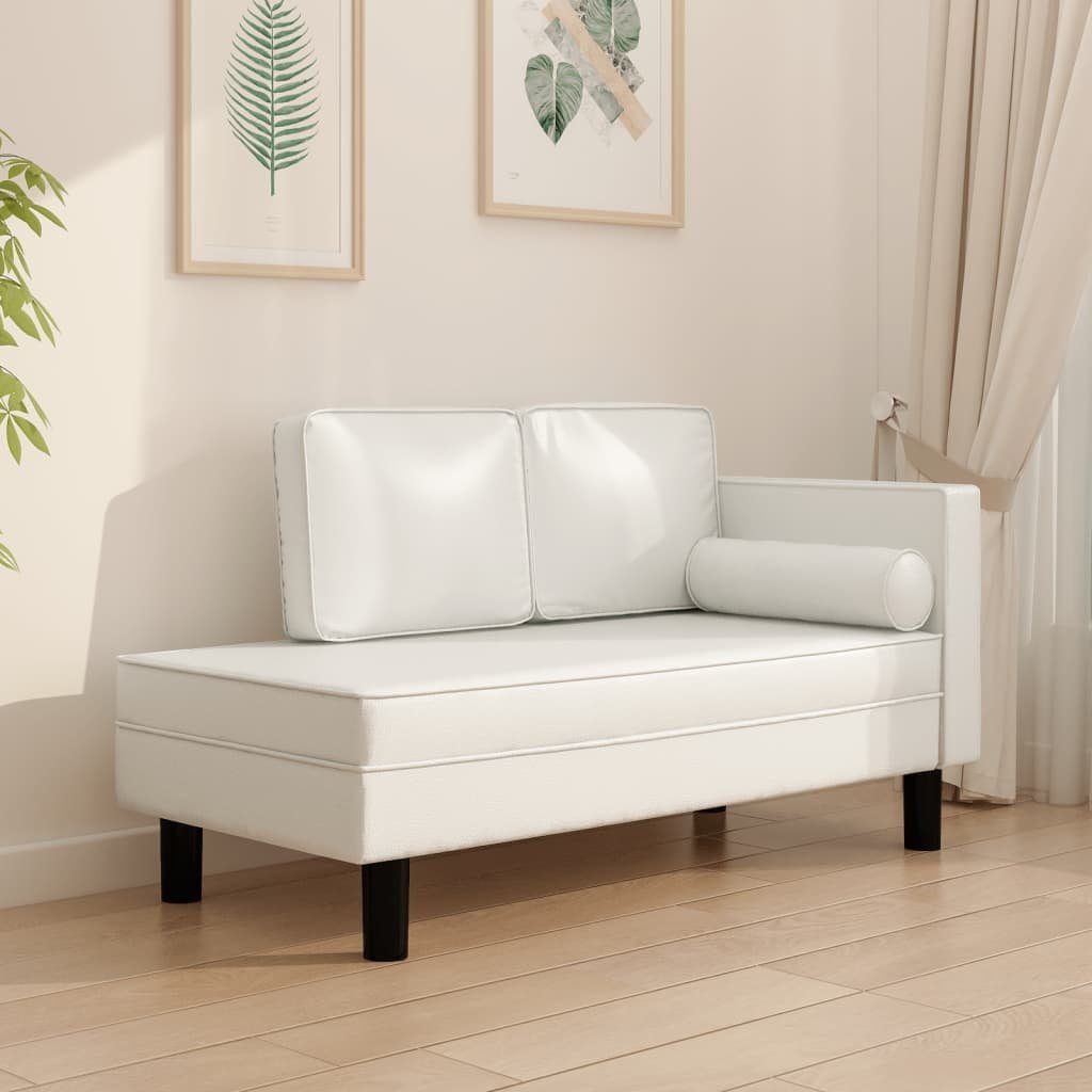 vidaXL Sofa Chaiselongue mit Kissen und Nackenrolle Creme Kunstleder