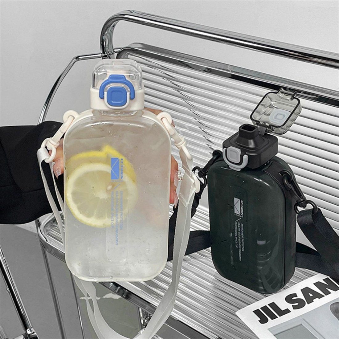 DÖRÖY Trinkflasche kreativer quadratischer Wasserflasche, Outdoor Grau Becher Sport 750ml