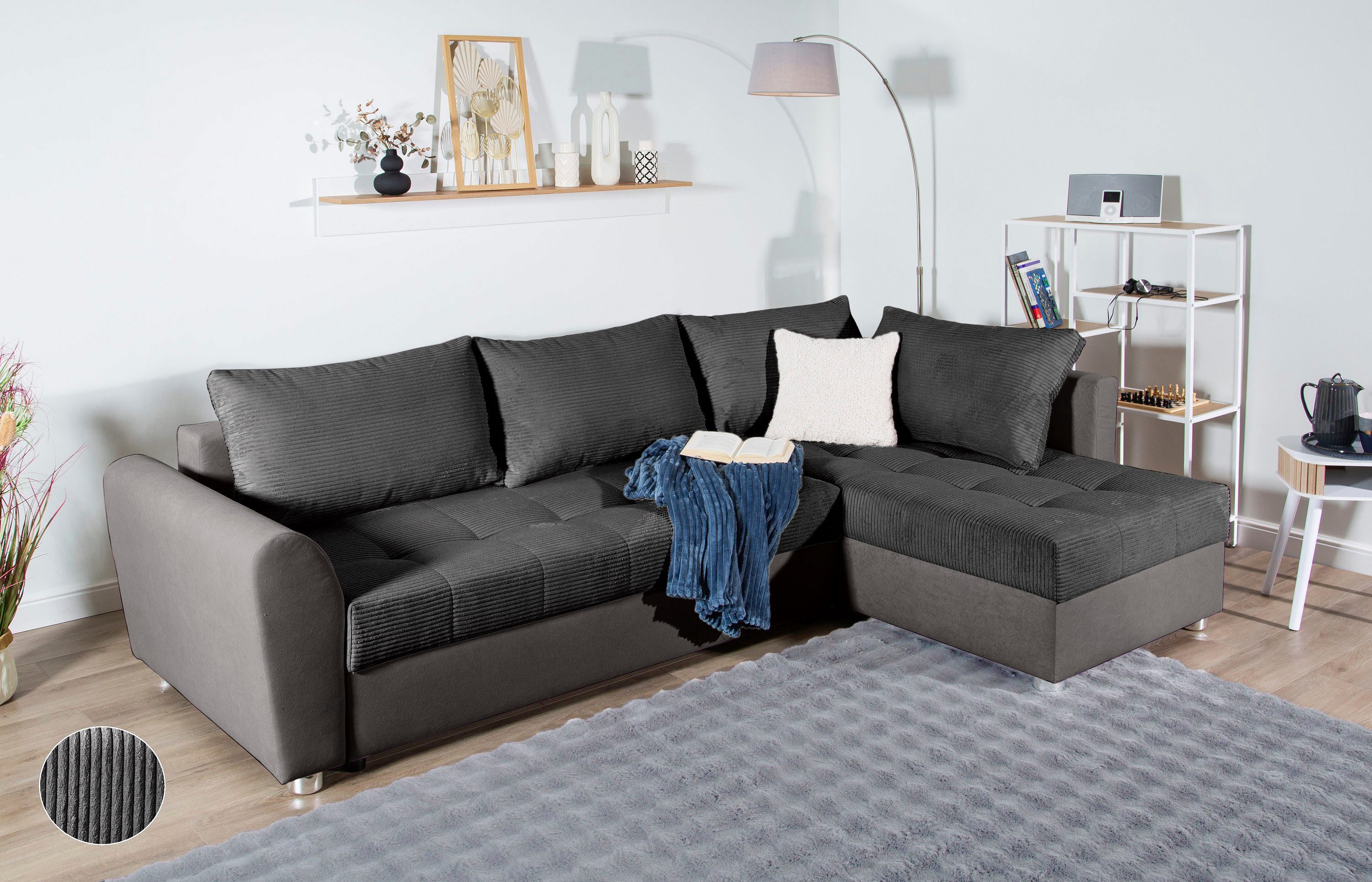 COLLECTION AB Ecksofa Jana XL L-Form, B: 250 cm, Schlaffunktion, Bettkasten & 1 Zierkissen, Federkern