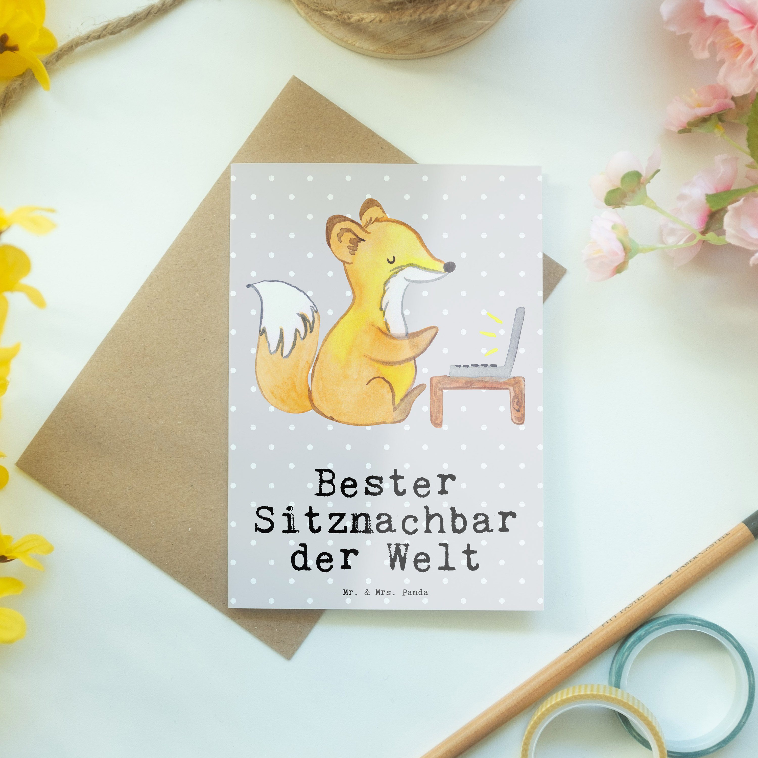 Mr. & Mrs. Mit Welt der Pastell Grau - Bester Fuchs Geschenk, Panda Uni, Sitznachbar - Grußkarte