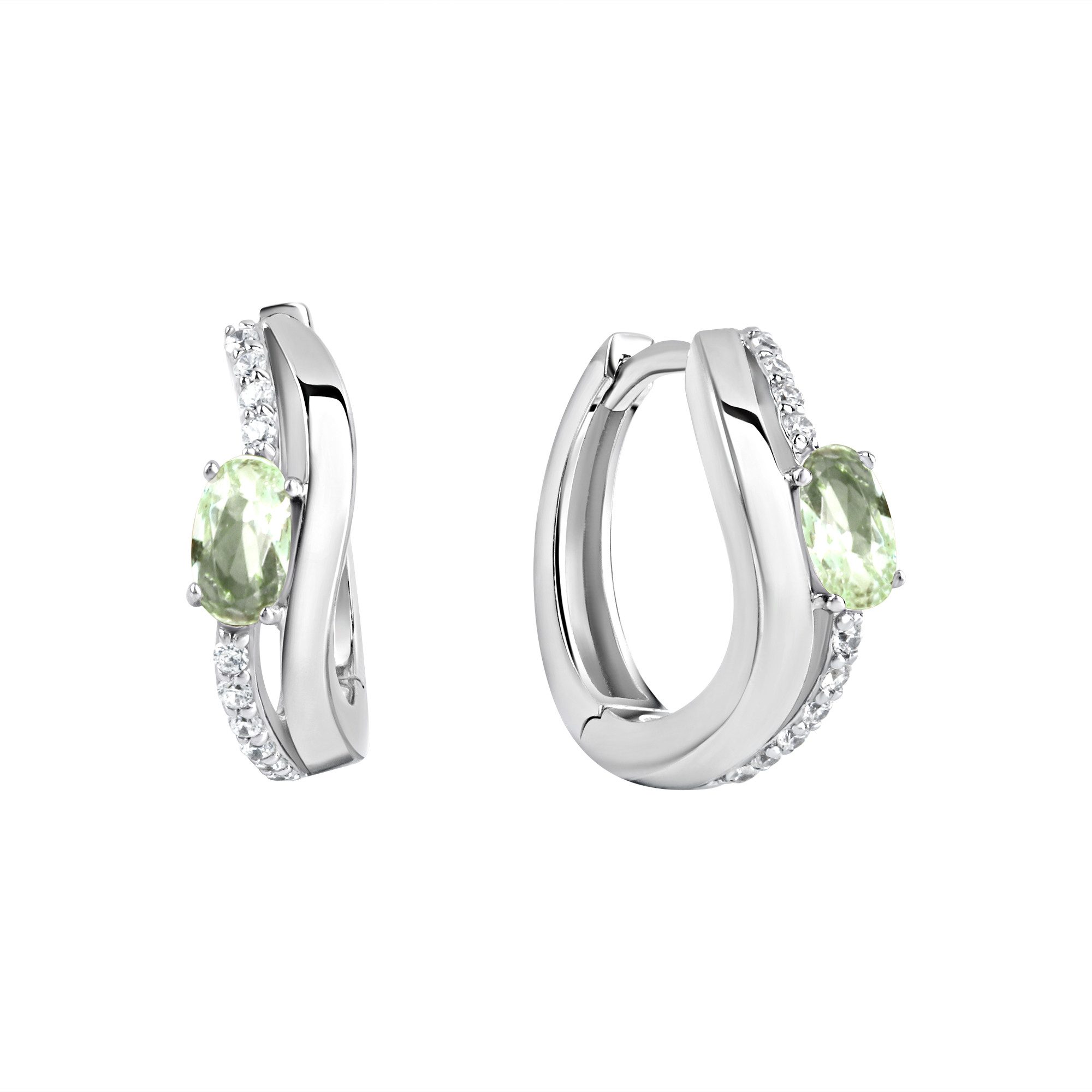 Paar Creolen 925/- Sterling Silber rhodiniert Glas mint