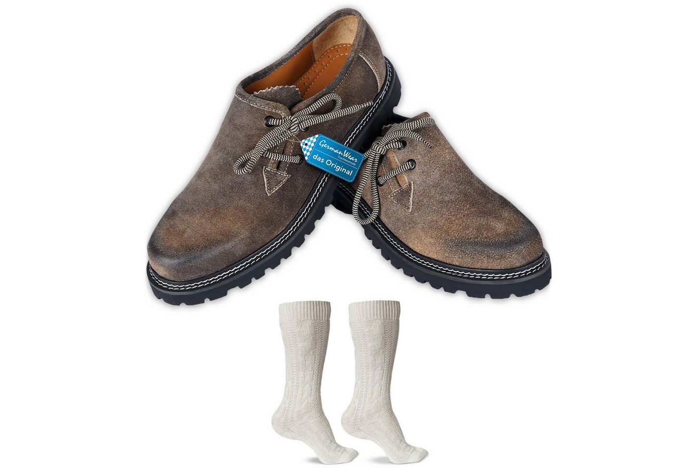 German Wear GW1800VL+GW200 Set Natur Haferlschuh (Spar-Set, 2er-Set) Trachtenschuhe + Trachtensocken Set Haferlschuhe mit socken