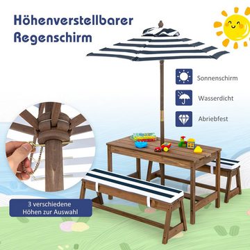 COSTWAY Garten-Kindersitzgruppe Picknicktisch, mit Sonnenschirm, aus Holz