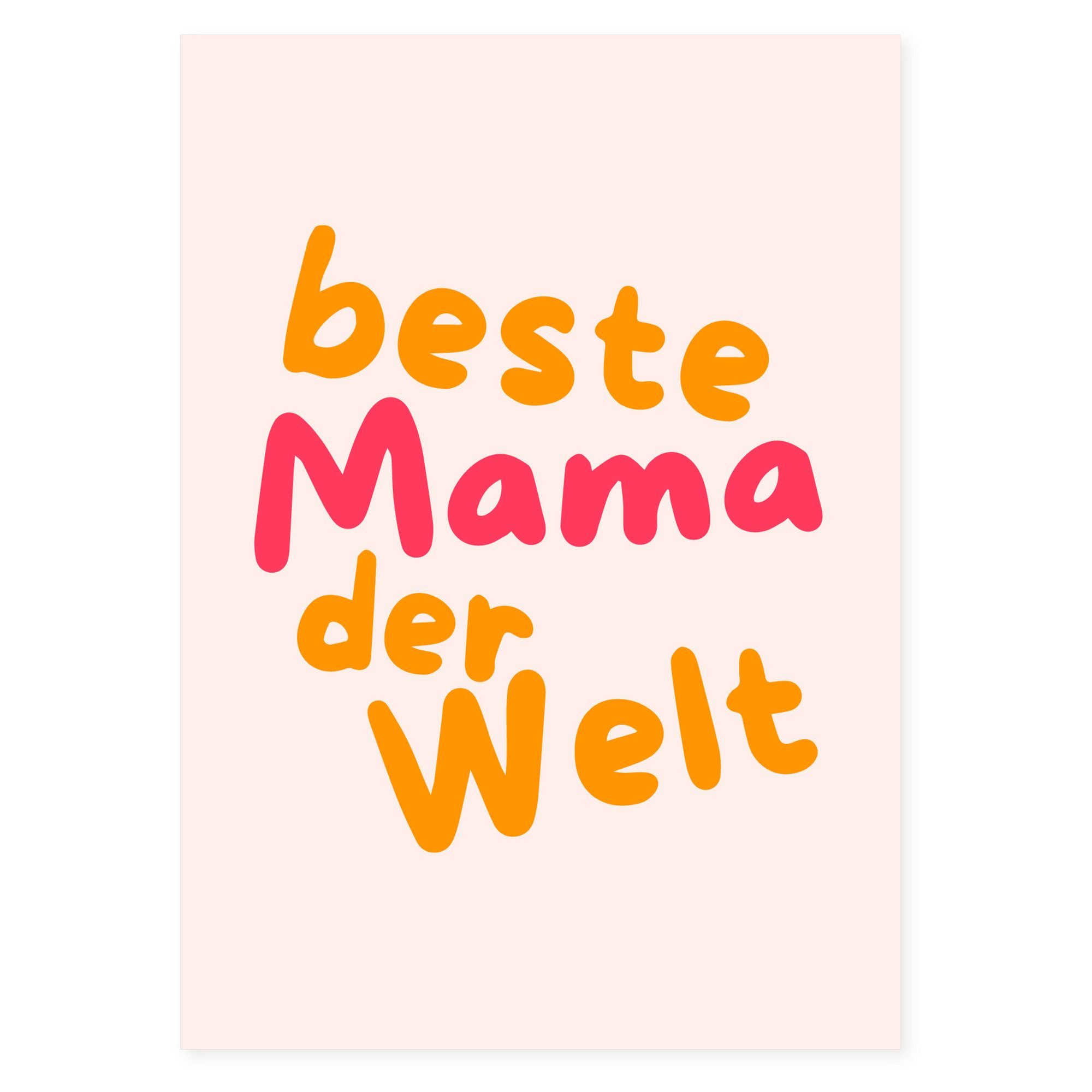 Bow & Hummingbird Muttertagskarte Postkarte "beste Mama der Welt" aus Recyclingpapier, Neon, Bunt DIN A6