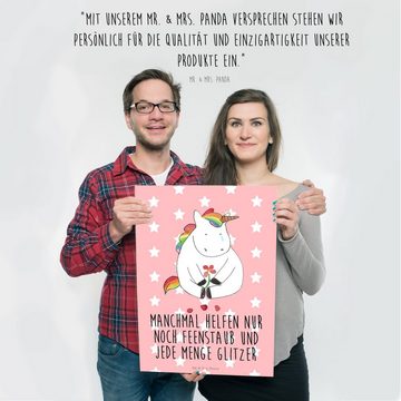 Mr. & Mrs. Panda Poster DIN A2 Einhorn Traurig - Rot Pastell - Geschenk, Unicorn, Pegasus, Ei, Einhorn Traurig (1 St), Lebendige Farben