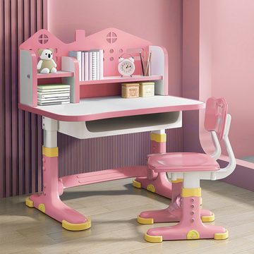 Rutaqian Kinderschreibtisch Höhenverstellbarer Kinderschreibtisch und Stuhl Set (Mit Cartoon-Muster, geräumige Schublade, Buchständer), Kinder Schreibtisch für Jungs & Mädchen