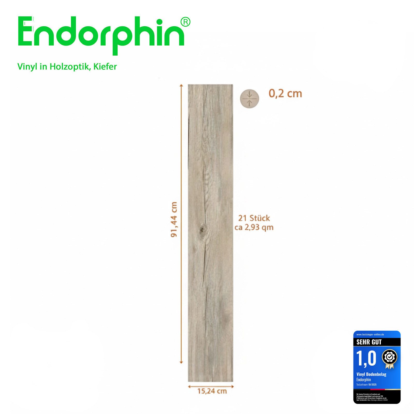 Endorphin Vinylboden Vinylboden selbstklebend in Holzoptik Kiefer 2,93qm, Selbstklebend, pflegeleicht, fußwarm, leise, strapazierfähig, renovierungsfreundlich