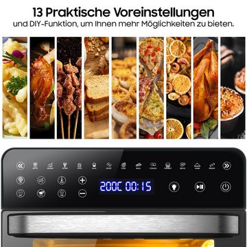 Aoucheni Heißluftfritteuse 1502D Heißluftfritteuse, Minibackofen 15L Airfryer, Heißluftbackofen, 2200,00 W, Dörrautomat & DIY Funktion, 13 Kochprogramme, Gesunde Friteuse ohne Öl