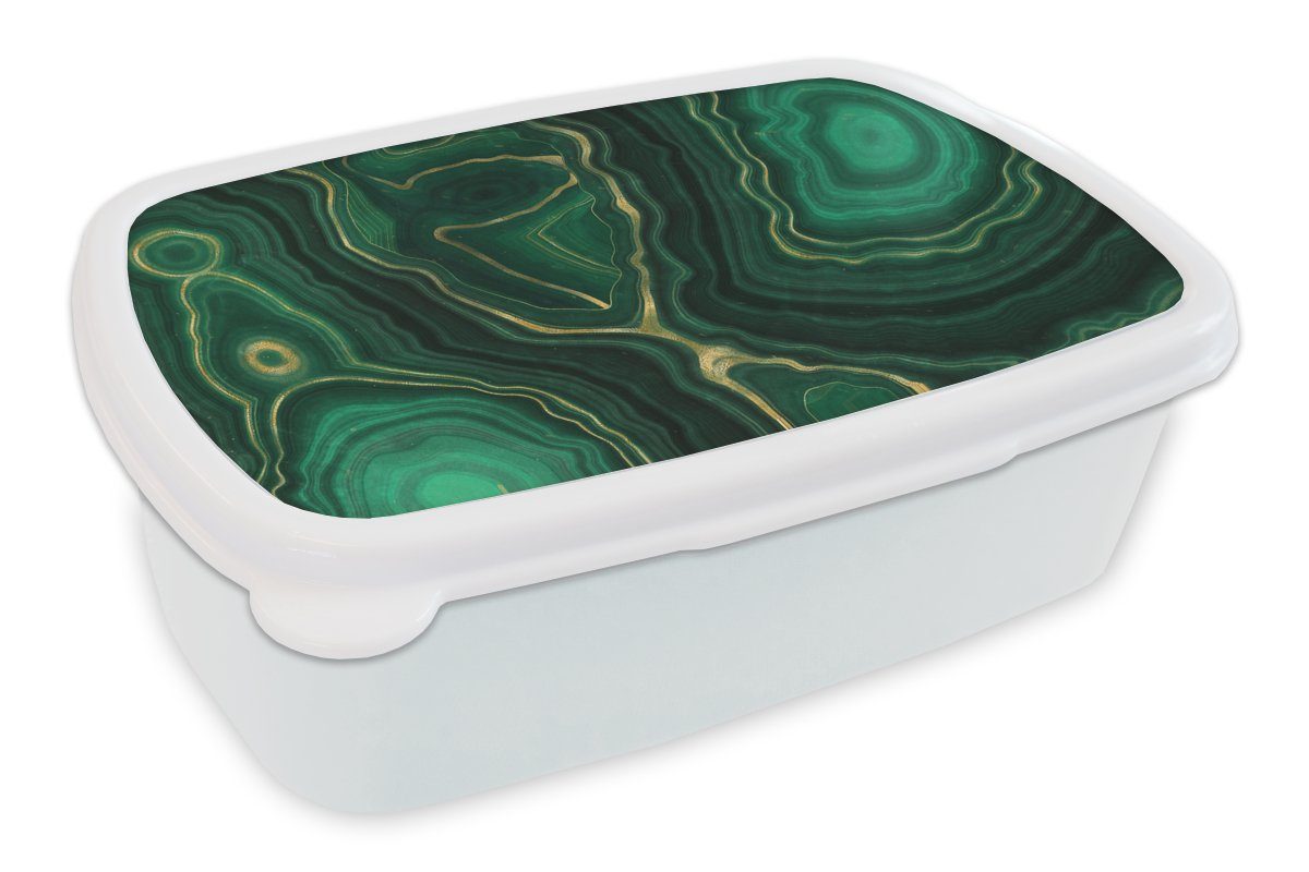 MuchoWow Lunchbox Gold - Grün - Achatstein - Geode - Marmor, Kunststoff, (2-tlg), Brotbox für Kinder und Erwachsene, Brotdose, für Jungs und Mädchen weiß
