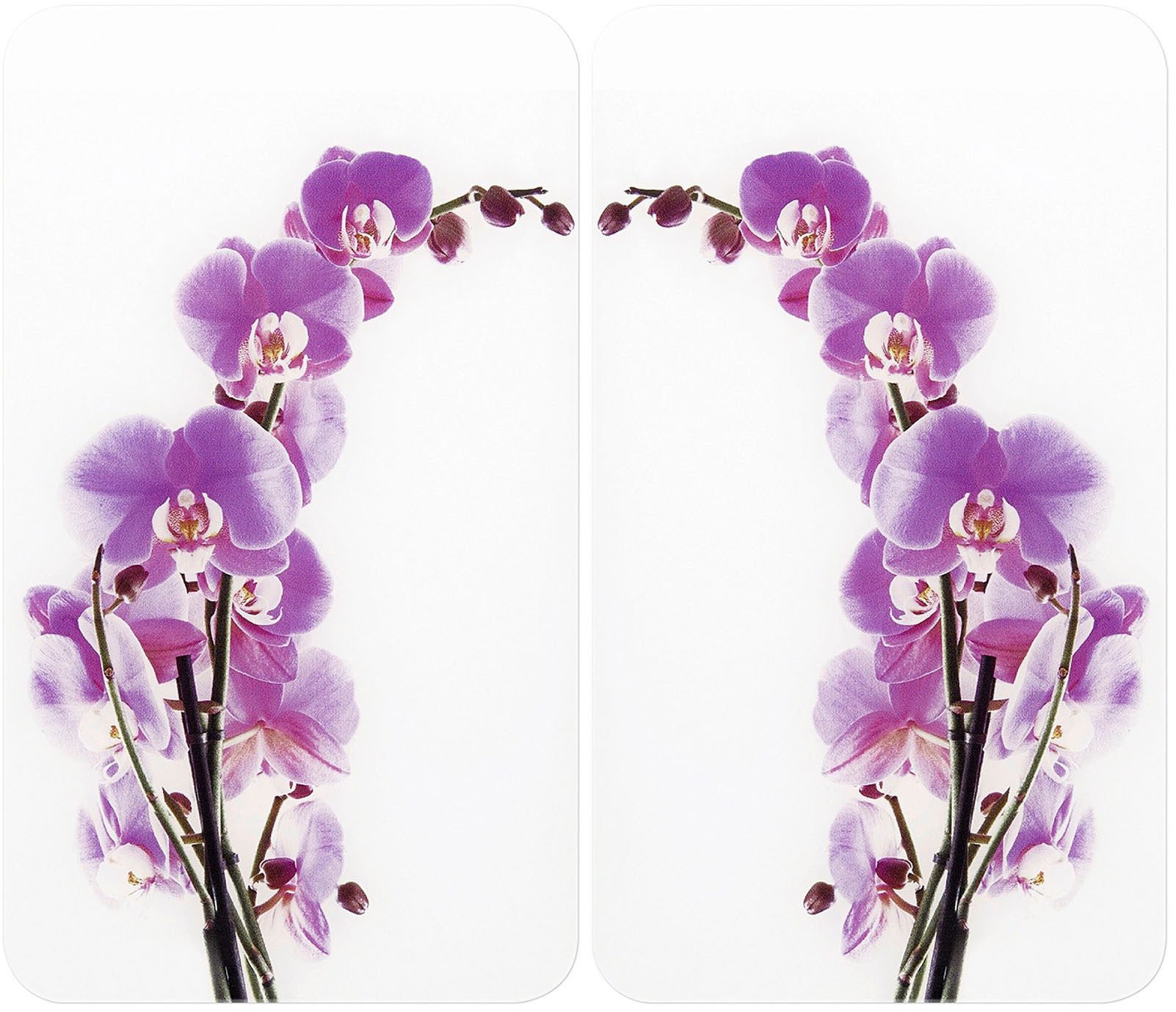 WENKO Herd-Abdeckplatte Universal Modell Orchideenblüte, Glas, (Set, 2 tlg), Herdabdeckung für alle Herdarten, kratzfest, mit rutschfesten Füßen