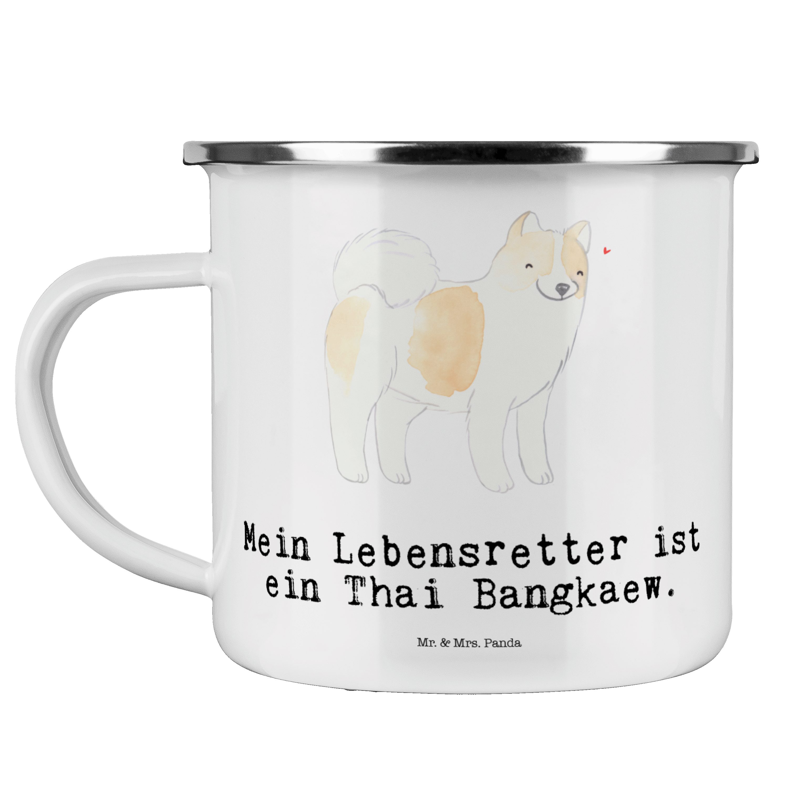 We, Geschenk, - Thai Mr. Panda & Lebensretter Trinkbecher, Emaille Weiß Bangkaew Mrs. Becher Emaille -