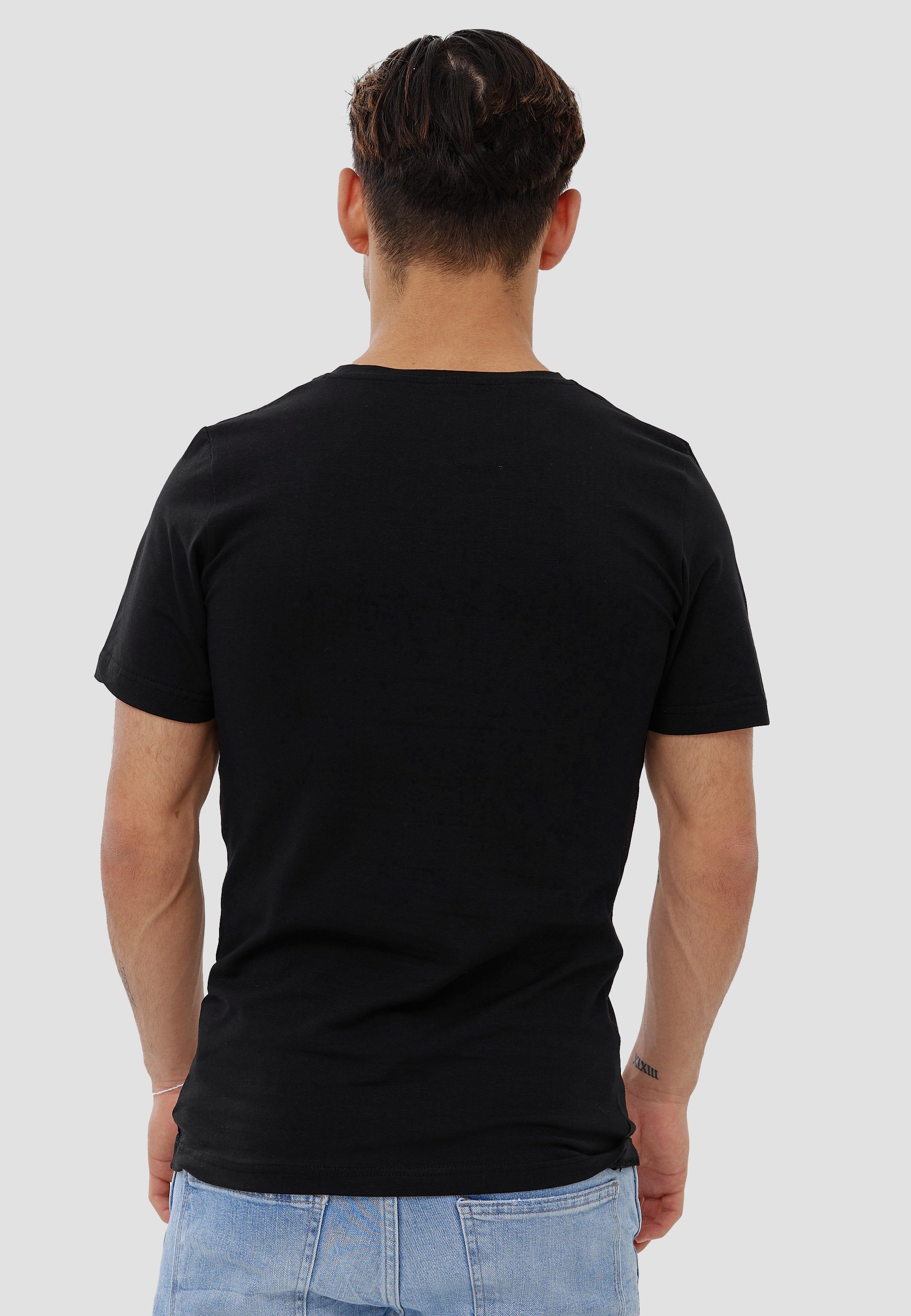 im TS-3227C modischem Kurzarmshirt 1-tlg., Casual Design) Polo Schwarz T-Shirt Fitness OneRedox Freizeit (Shirt Tee,