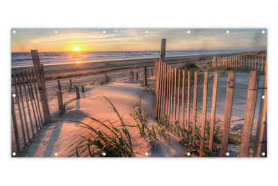 MuchoWow Balkonsichtschutz Strand - Meer - Düne - Sonnenuntergang - Landschaft (1-St) Balkonbanner, Sichtschutz für den Balkon, Robustes und wetterfest