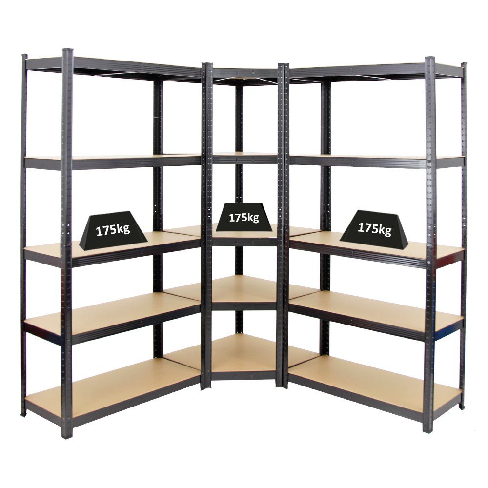 PROREGAL® Eckregal MegaDeal 1x Eckregal + 2x Schwerlastregal Ragnar, Verschiedene Farben, Stabiles Lagerregal Eckregal mit 175kg Fachlast Steckmontage
