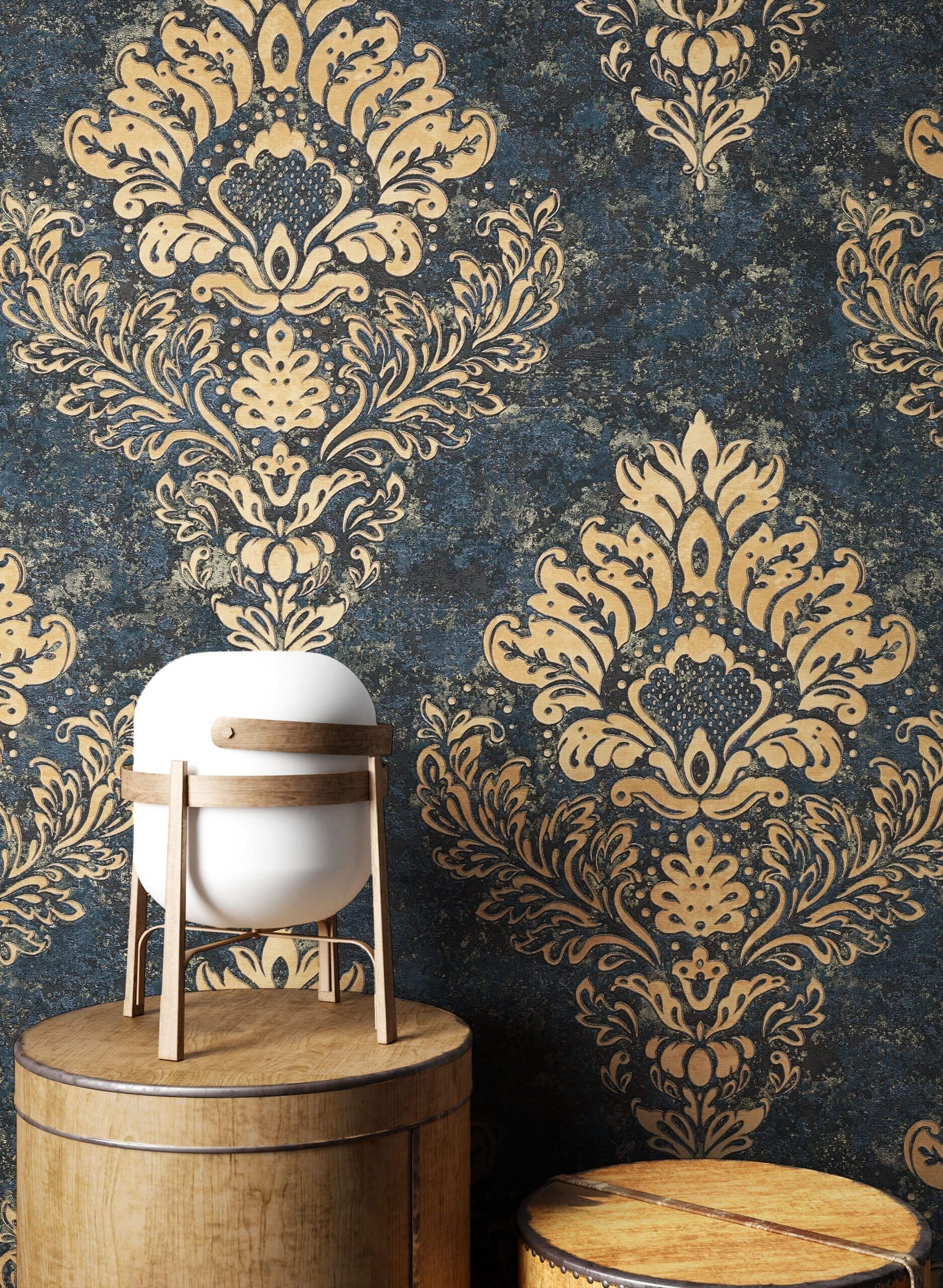 Newroom Vliestapete, Blau Tapete Barock Ornament günstig online kaufen
