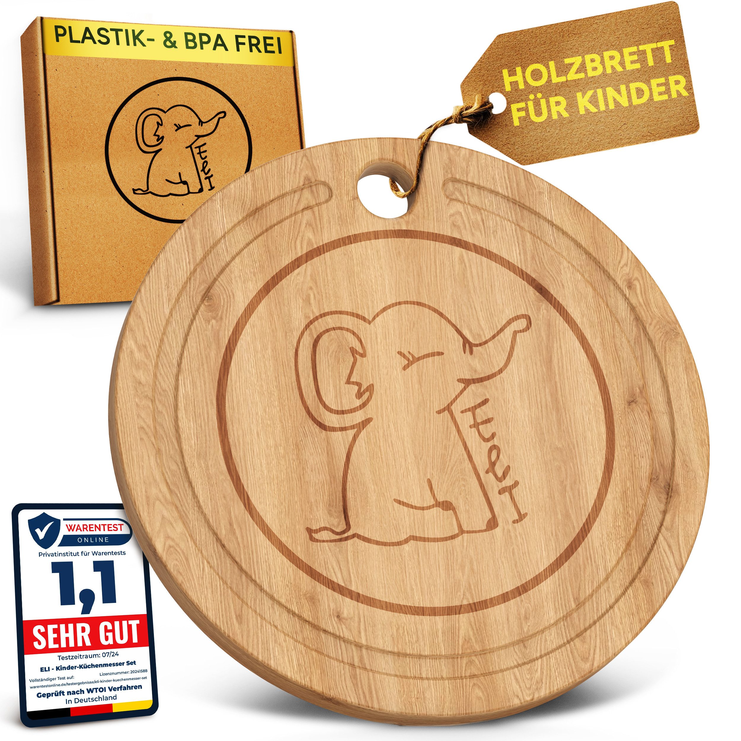 Eli Kinderkochmesser Küchenmesser Kinder Set inkl. Schneidebrett, Schäler und Fingerschutz, 5 teiliges hochwertiges Schneidemesser Set - rostfreier Edelstahl