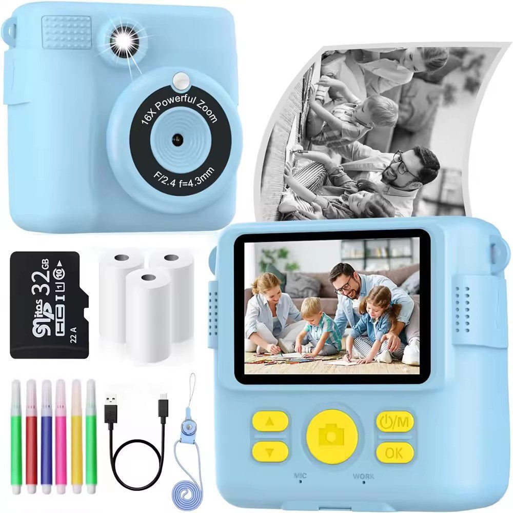 KinderKamera DigitalKamera Print Sofortbildkamera 1080P Videokamera Sofortbildkamera