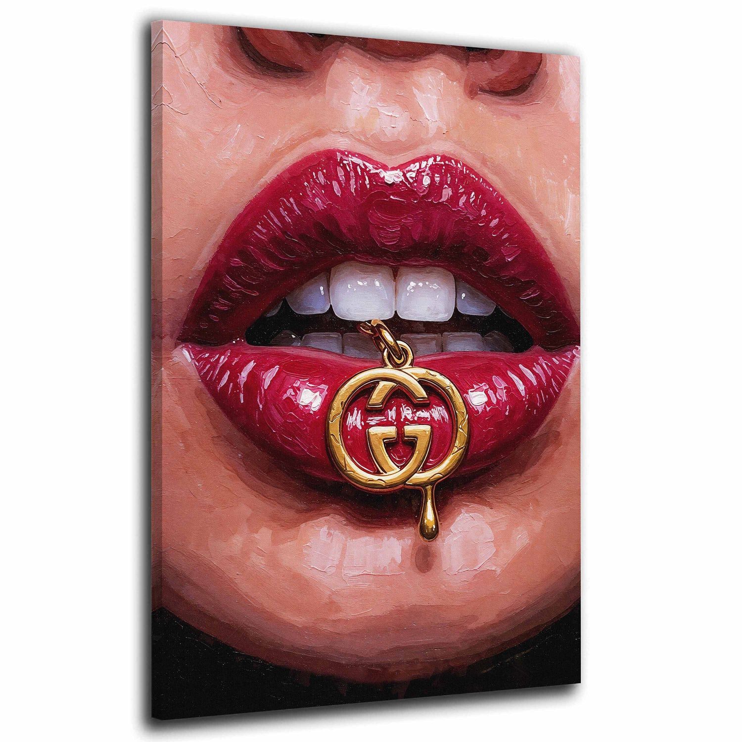 Artedinoi Leinwandbild Luxus Lippen Schmuck Glamour Kunst Wandbild Leinwandbild Kunstdruck XL, Glamour-Lippen mit Schmuck