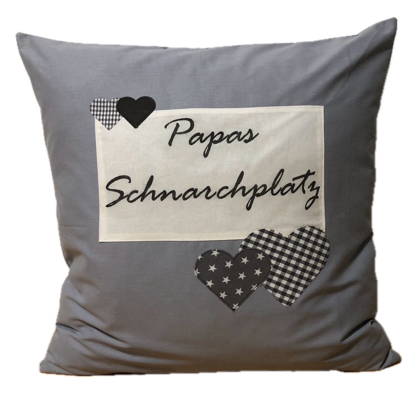 Ammerkind Dekokissen Landhausstil Kissenhülle, Kissenbezug *Papas Schnarchplatz* grau, 100% Handarbeit