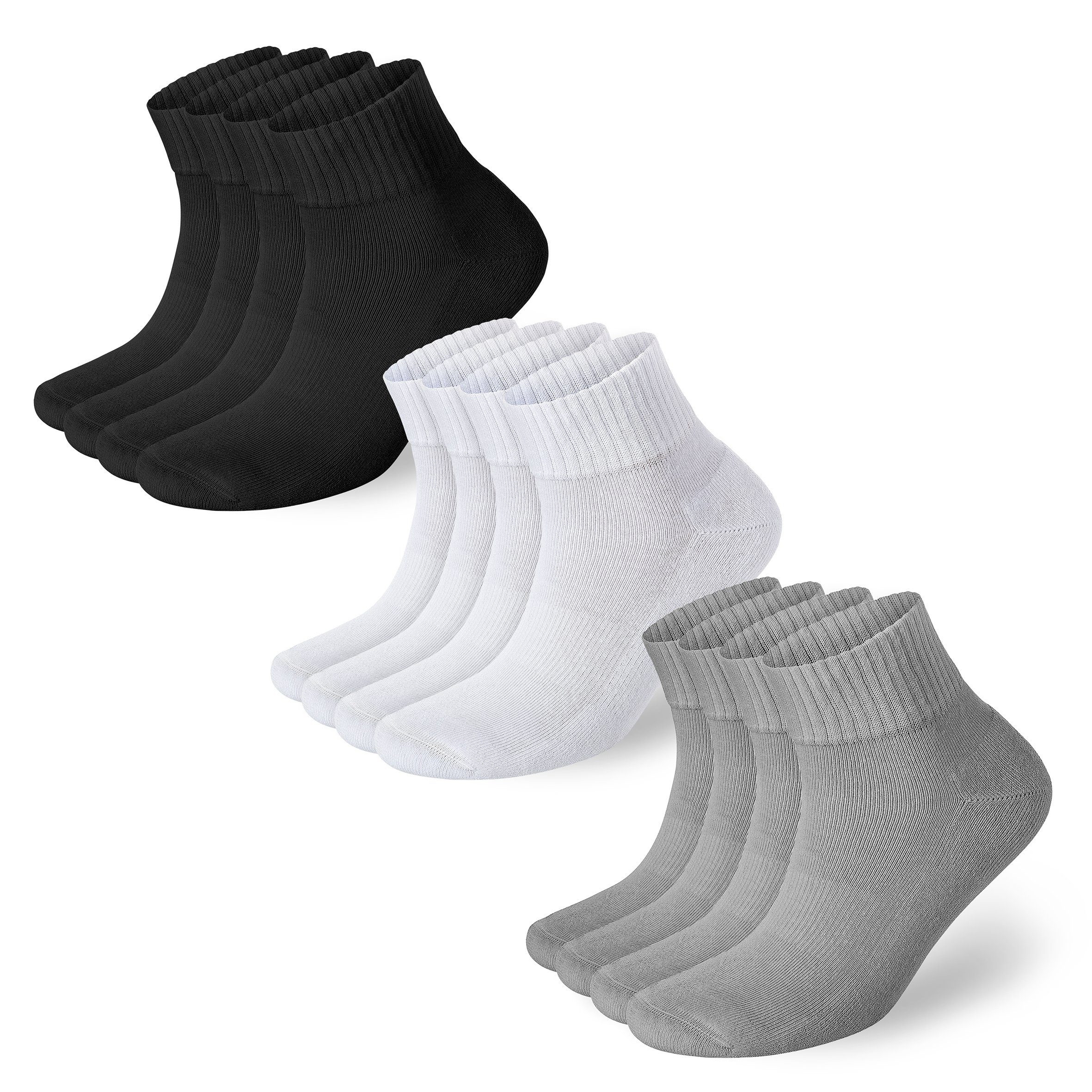 NAHLE Arbeitssocken 24 Paar Bio-Baumwolle Sneaker Socken für Damen & Herren Sportsocken (24-Paar) atmungsaktiv - gepolsterte Ferse und Sohle - kein Schwitzen Gemischt(8x Schwarz + 8x Grau + 8x Weiß)