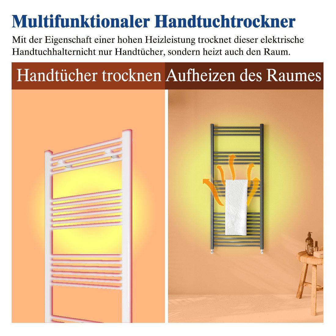 duschspa Badheizkörper Design Heizkörper Handtuchwärmer Handtuchhalter Weiß/Anthrazit, Handtuchhalter Mittelanschluss/Seitenanschluss gerade