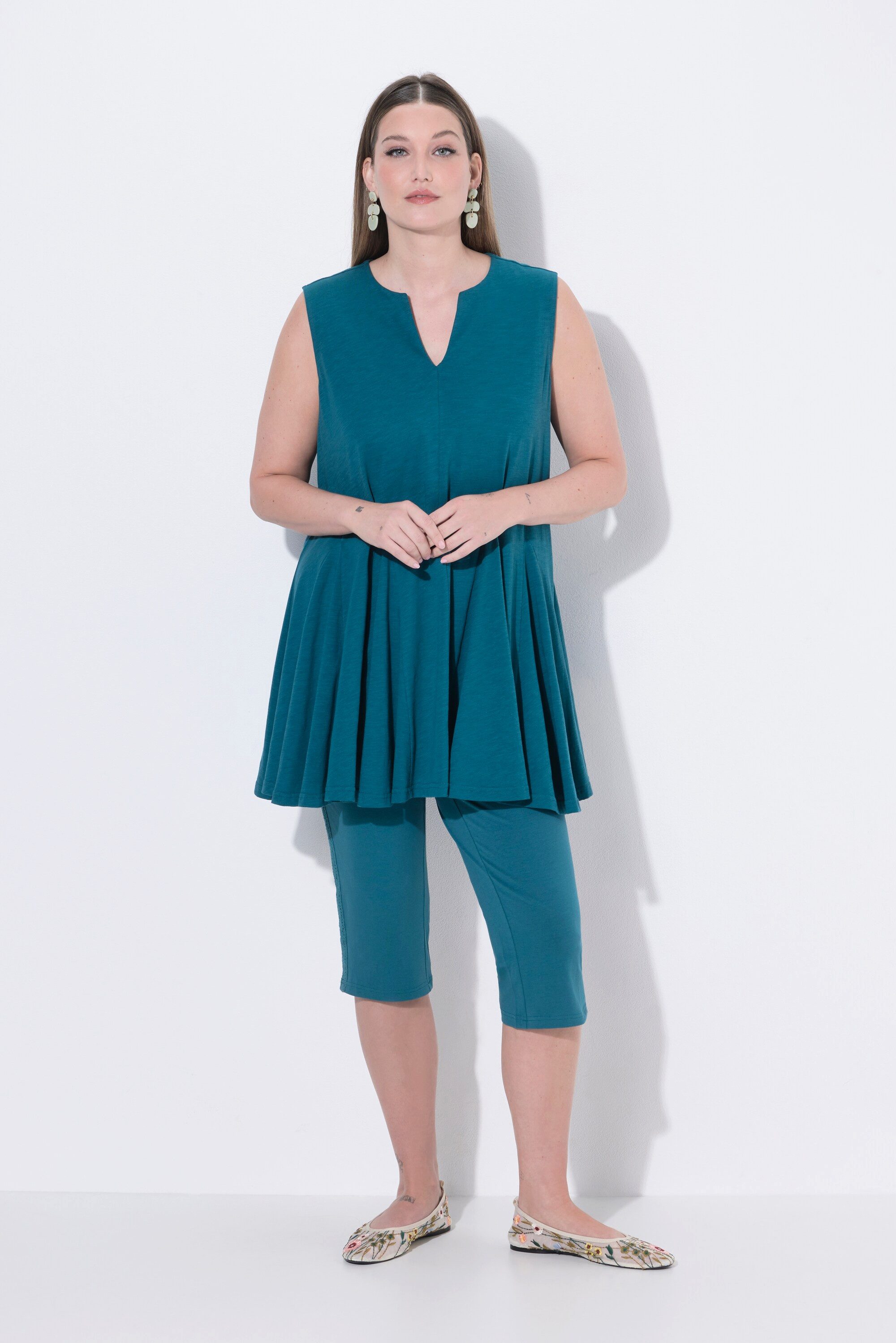 Ulla Popken Longshirt Top A-Linie Tunika-Ausschnitt ärmellos