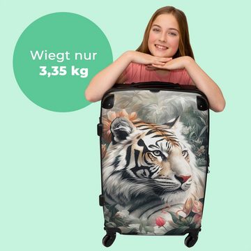 NoBoringSuitcases.com© Koffer Tiger - Wildtiere - Blumen - Dschungel 67x43x25cm, 4 Rollen, Mittelgroßer Koffer für Erwachsene, Reisekoffer