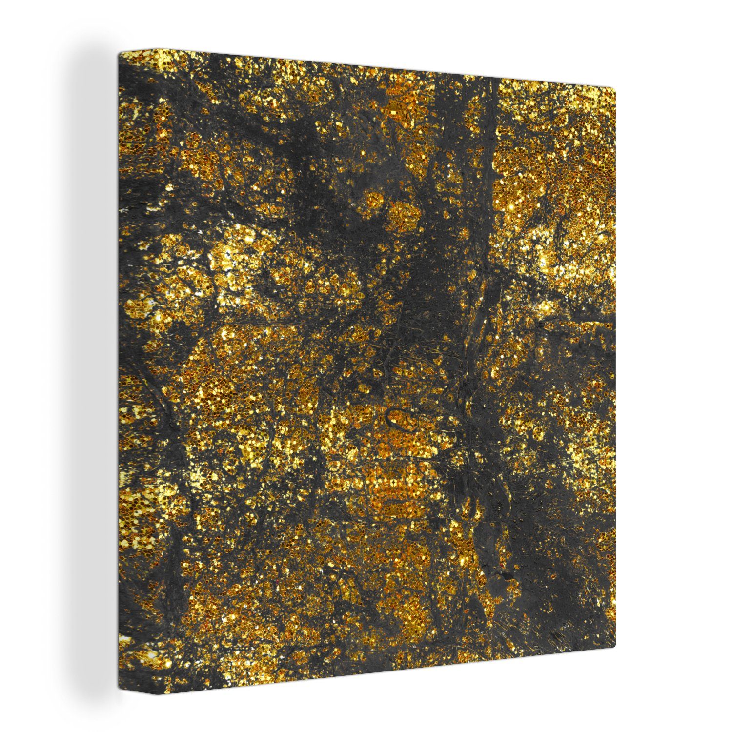 OneMillionCanvasses® Leinwandbild Marmor - Gold - Glitter - Schwarz, (1 St), Leinwand Bilder für Wohnzimmer Schlafzimmer