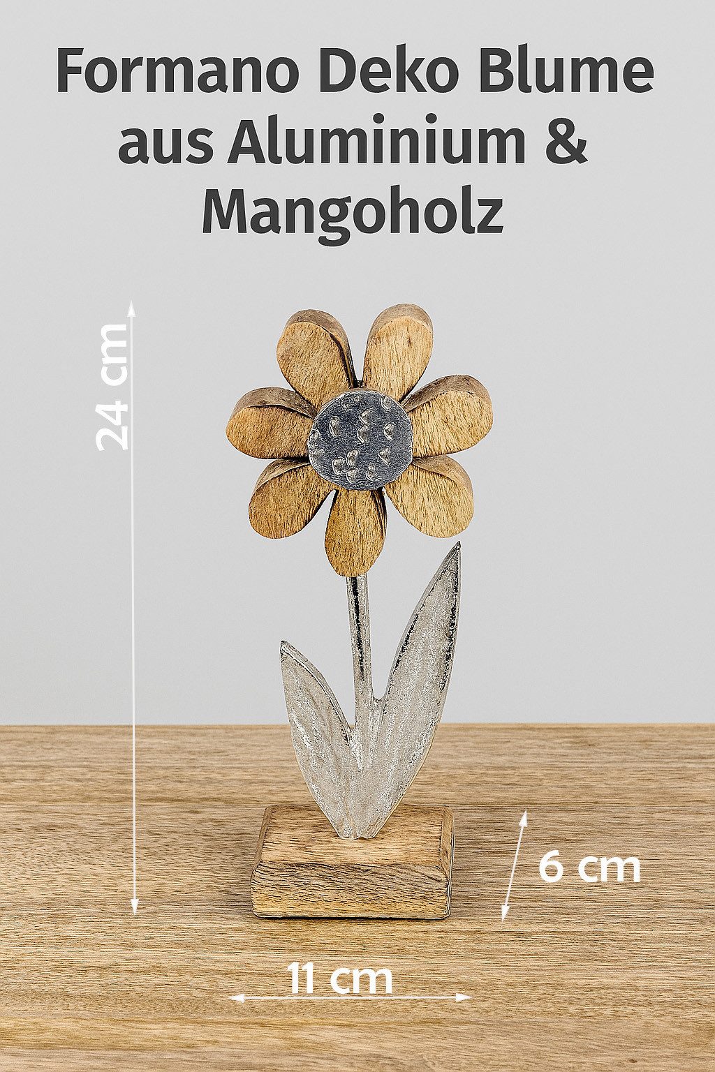 Kremers Schatzkiste Dekofigur Deko Blume Aluminium Mangoholz Sockel 24x11cm günstig online kaufen