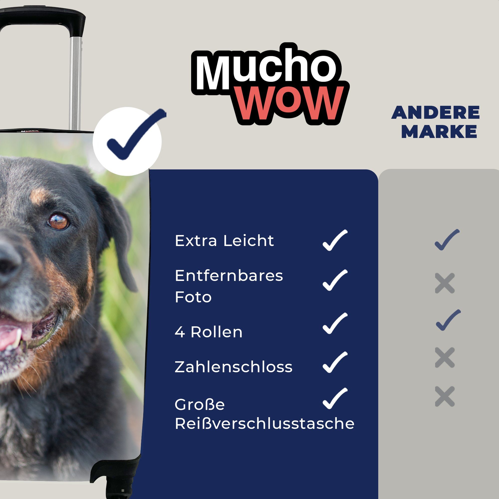 MuchoWow Handgepäckkoffer Porträt Handgepäck für Rollen, 4 Reisetasche Trolley, Rottweilers, Ferien, rollen, mit Reisekoffer eines