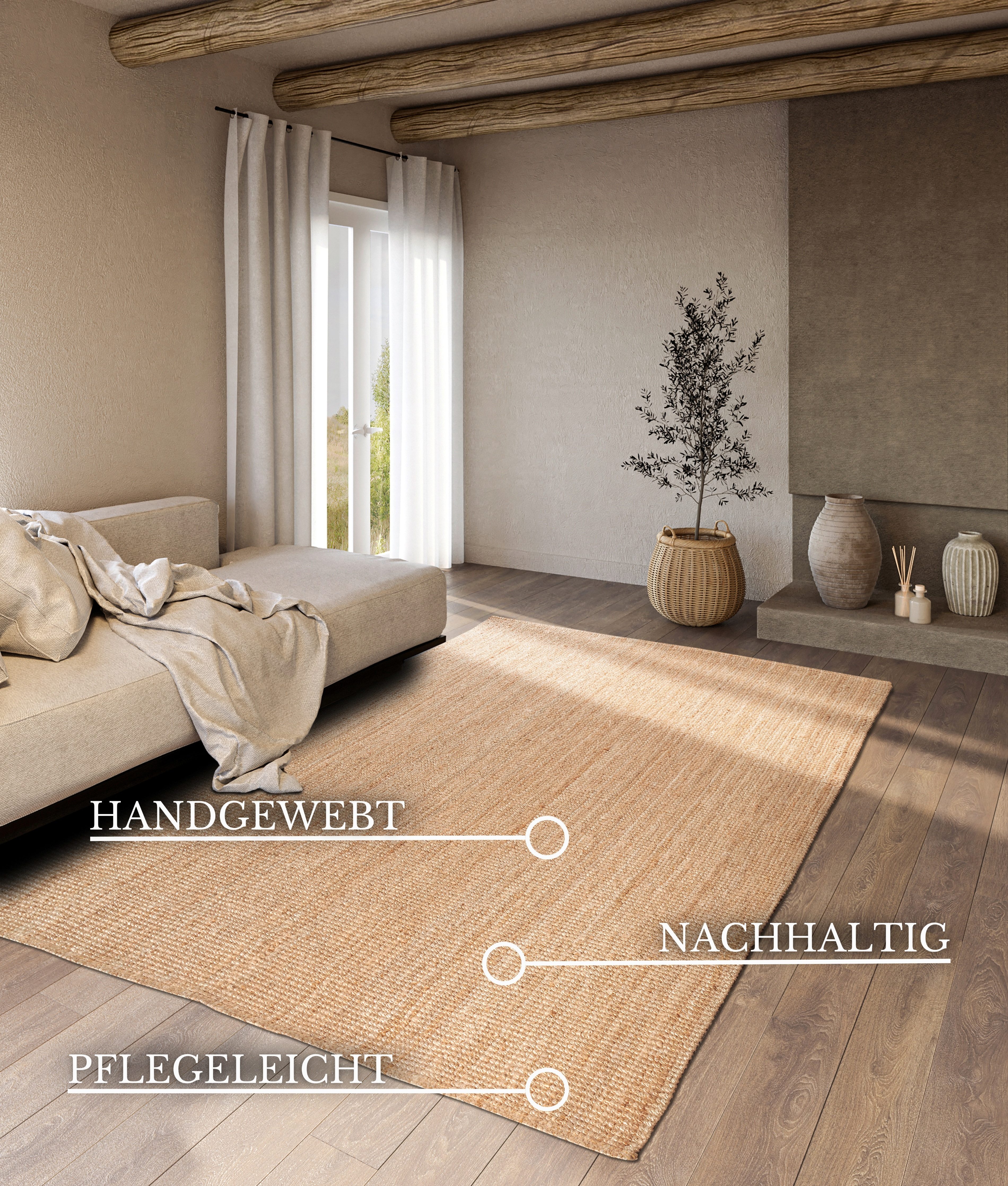 Villeroy & Boch Teppich Rosalie Juteteppich, rechteckig, Höhe: 10 mm, Läufer, 100% Jute, Natur, Wohnzimmer, Esszimmer, Schlafzimmer, GRS
