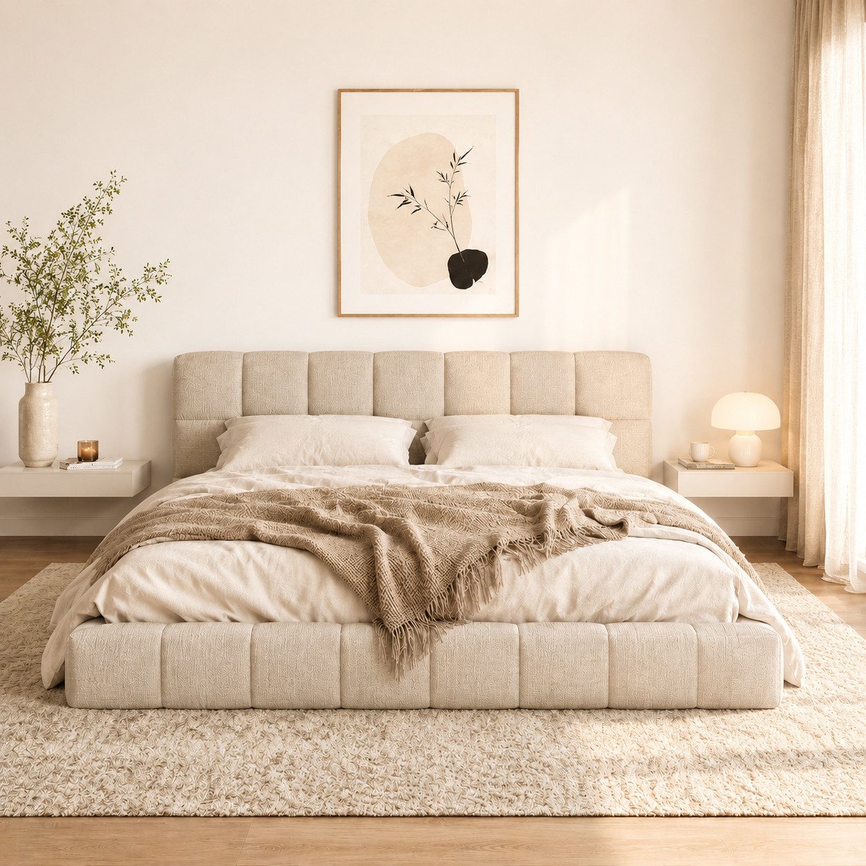 Simurq Polsterbett Bubble Bett 140x200 cm Doppelbett Jugendbett Flachbett Mit Lattenrost (Ohne Matratze), mit gepolstertem Kopfteil, wahlweise in 2 GröBen und 2 Farben
