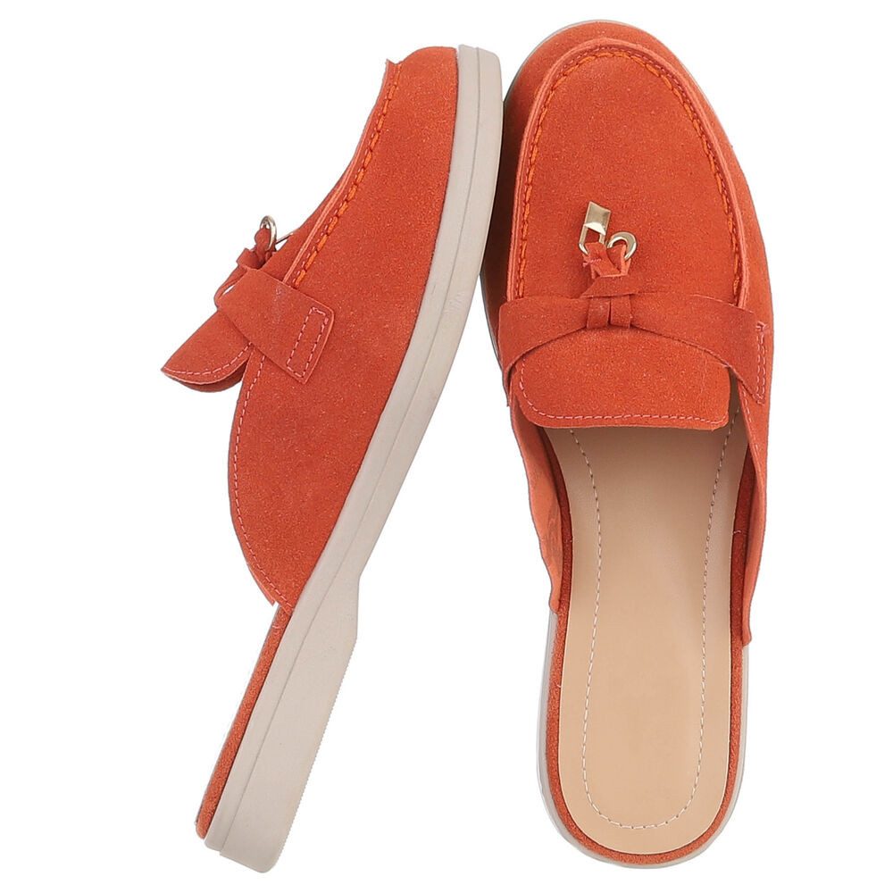Ital-Design Damen Mule Schlupfschuh mit Metallic-Detail Pantolette (91742503) Blockabsatz Pantoletten in Orange