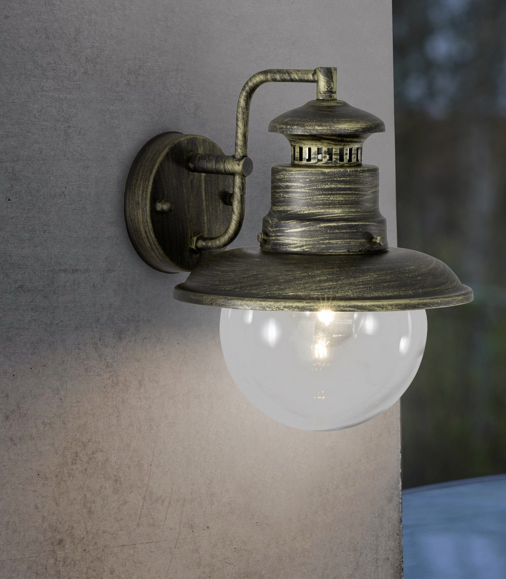 Lightbox Außen-Wandleuchte, ohne Leuchtmittel, x 25 cm, Haustürleuchte, E27, schwarz/goldfarben Metall/Glas, 26
