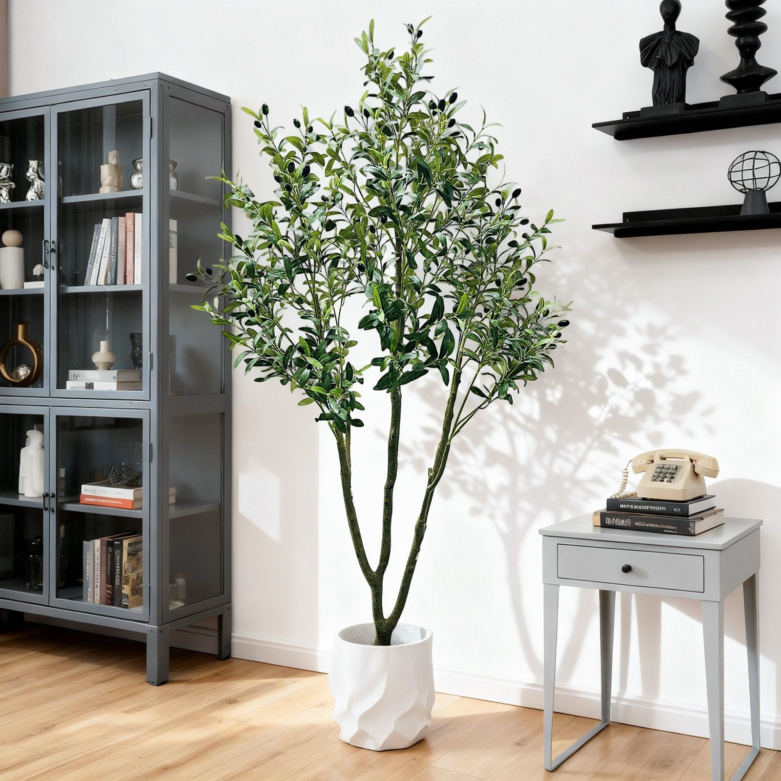 Kunstpflanze 7FT künstliche Olivenbaumpflanze mit Blättern und Früchten, GarveeMore