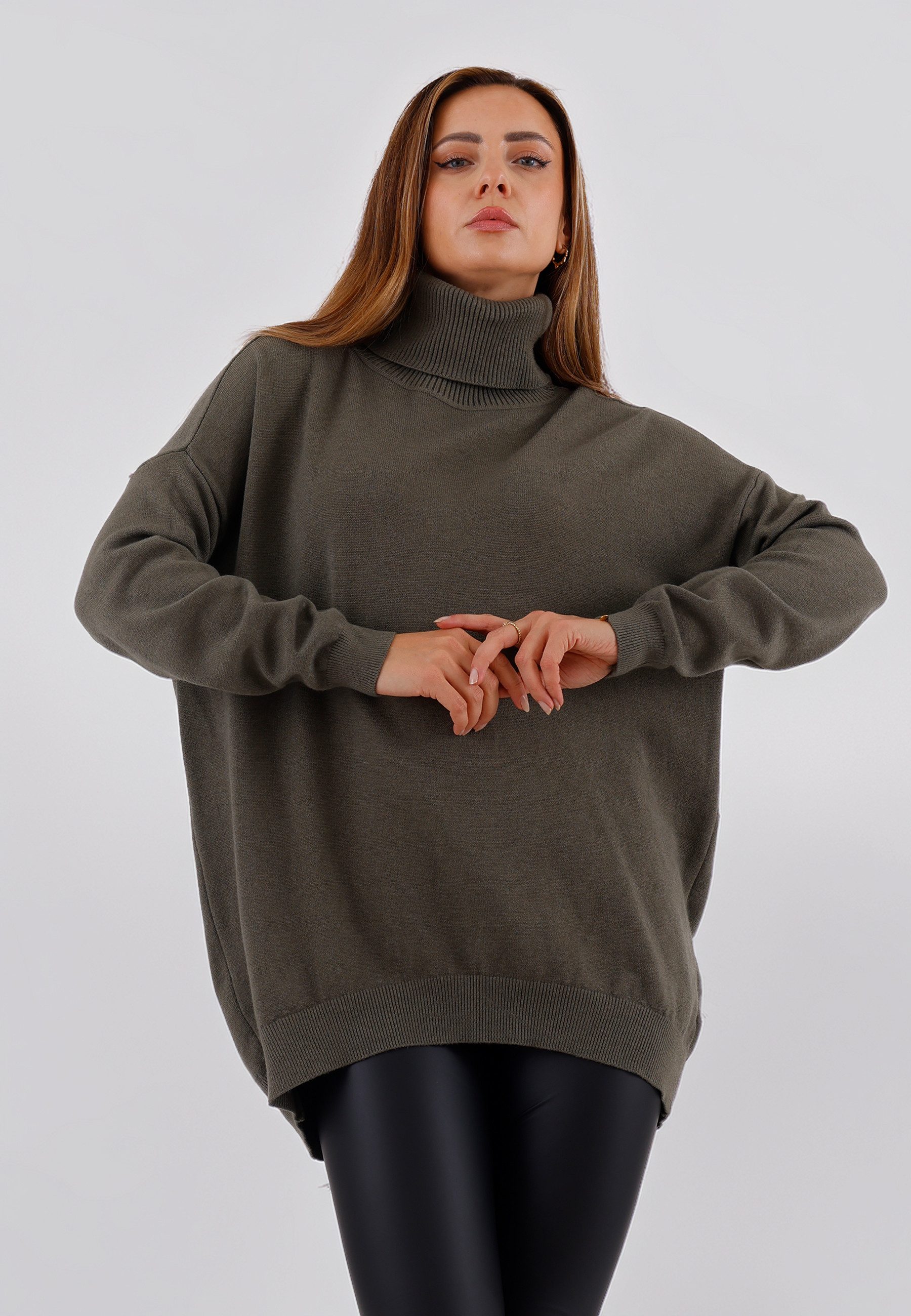 Strickpullover Vokuhila-Rollkragenpullover – weich & lässig, One Size 34–44