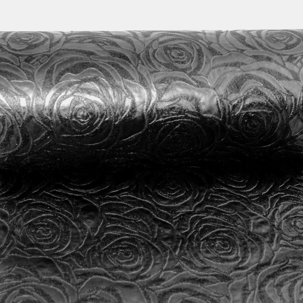 Rosenprägung Deko 56-300-5-17, 300mm Tischläufer schwarz Samtige - - Dekoflor® - Tischläufer - 5m Oberfläche Rosen mit AS