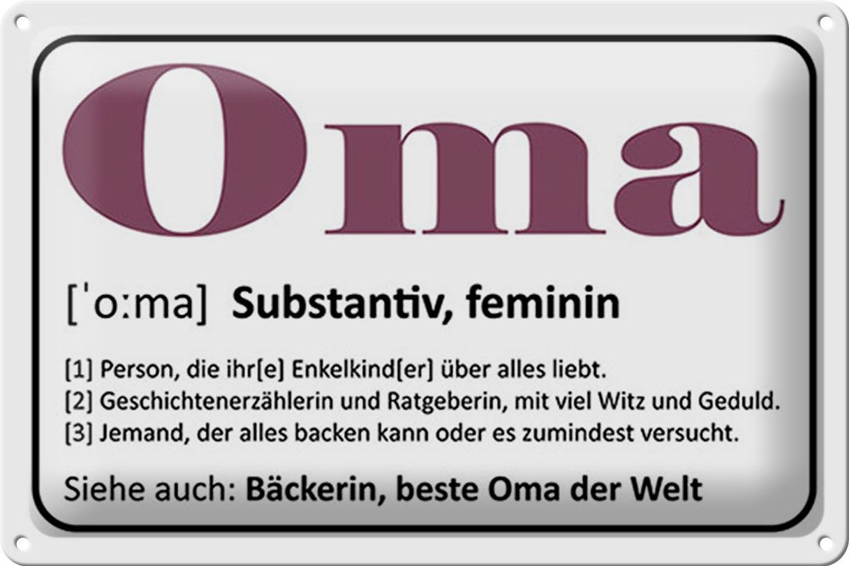 Femer GmbH Metallschild Spruch 30x20cm Oma Bäckerin beste Oma Welt, (1