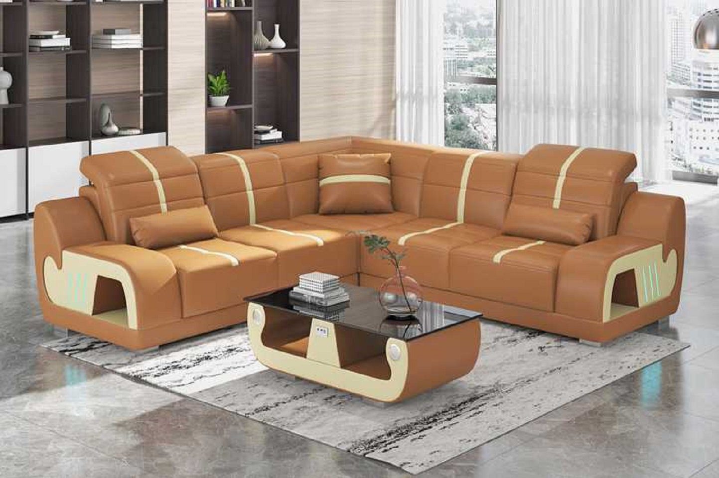 Polster Sofas Ecksofa Kunstleder Form Braun Ecksofa JVmoebel 3 Designersofa L Sofa Europe in Teile, Eck, Made