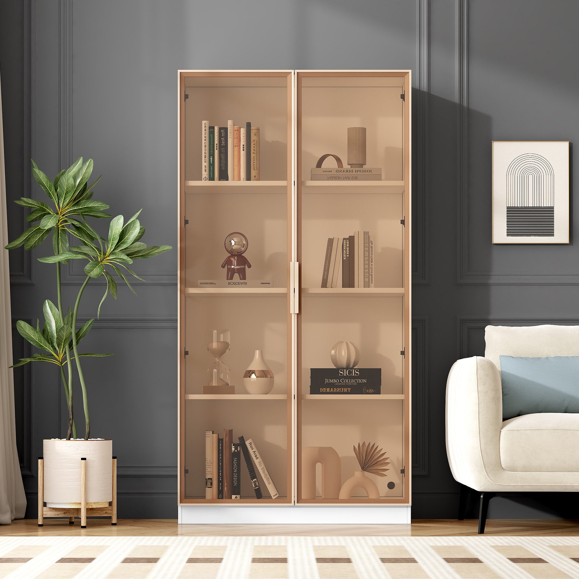 REDOM Standvitrine LED Vitrinenschrank Glasvitrine Weiß (1-St) mit 16-farbi günstig online kaufen