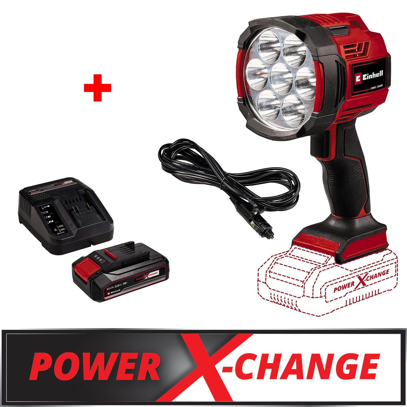 Einhell LED Baustrahler Einhell Akku Lampe TE-CL 18/2500 LiAC solo inkl. 2,5 Ah Starterkit, Ergonomischer Griff mit Softgrip, LED